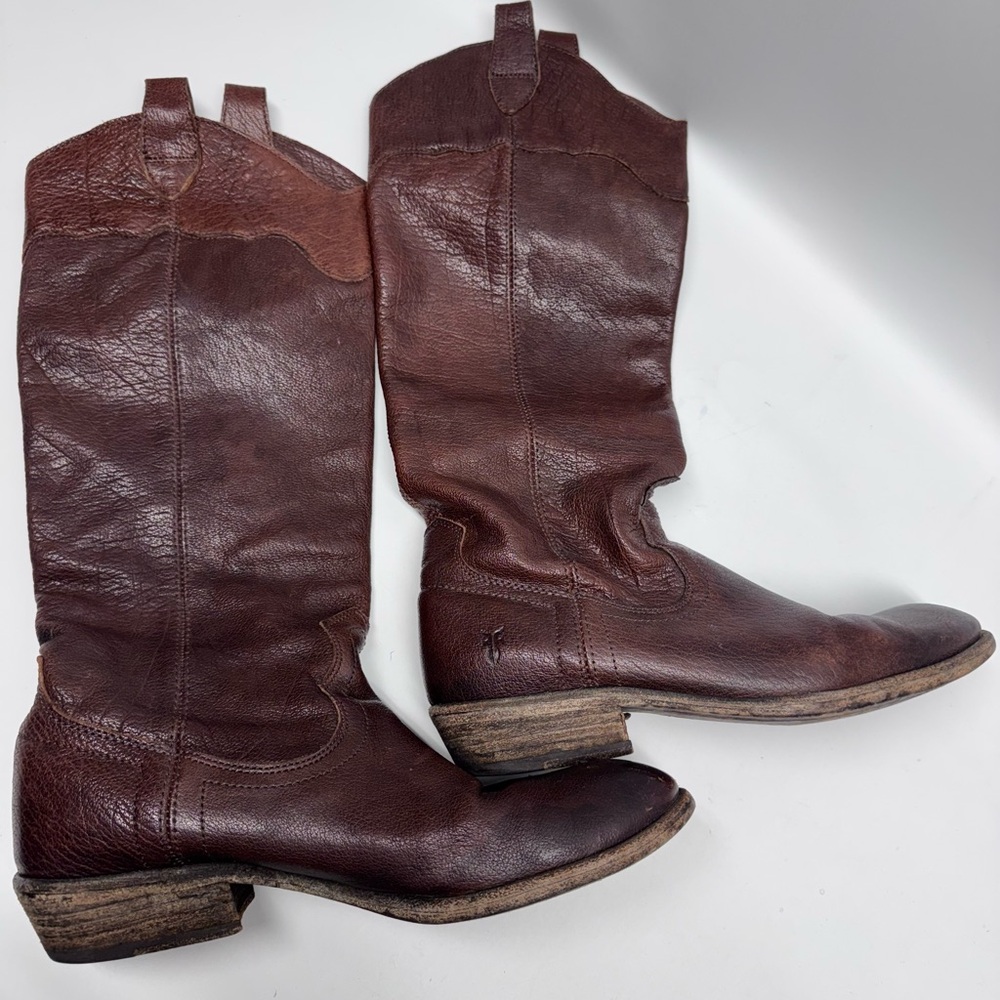 FRYE Women's Brown Carson 77202 Leather Classic Mid-Calf Riding Boot Size 7